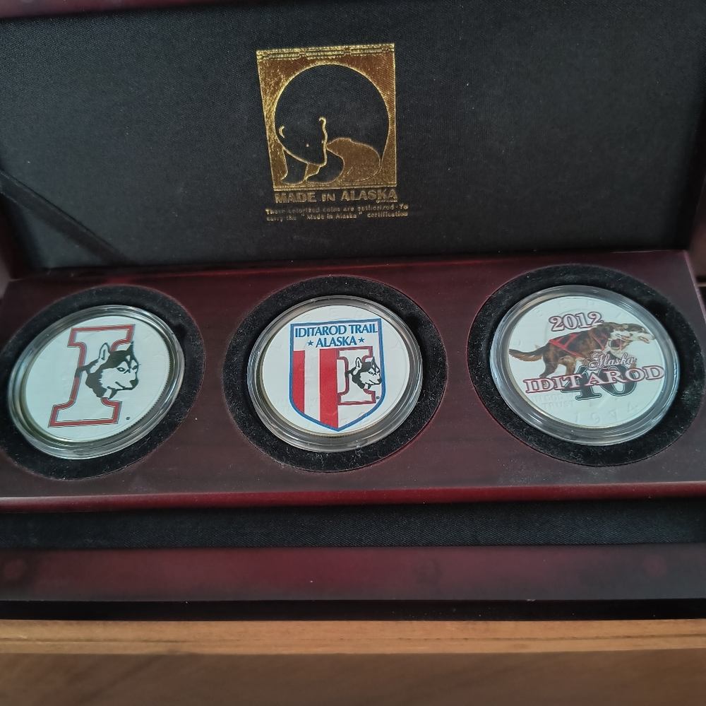 Iditarod Three One Dollar Colorized Coins  Alaska